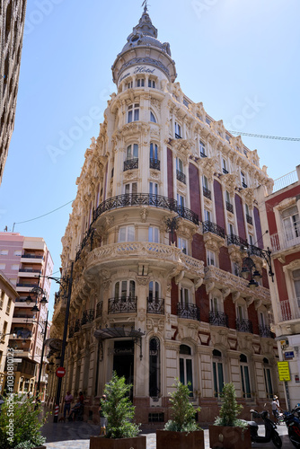 Facade of the grand hotel in Cartagena in Murcia, Spain.