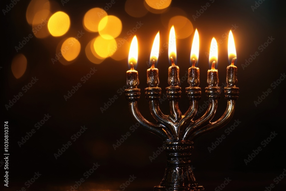 Menorah with lit candles Menorah with lit candles
