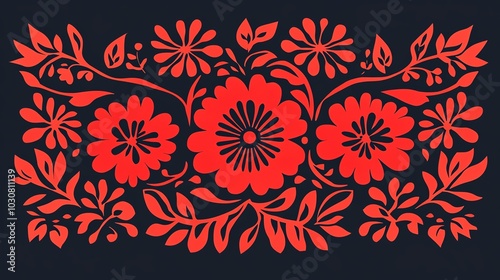 Traditional Mexican paper cut papel picado banner pattern with bold, festive shapes, paper cut banner, traditional Mexican pattern