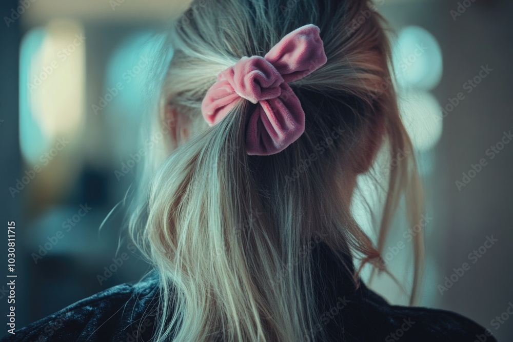 Naklejka premium Woman with pink hair bow