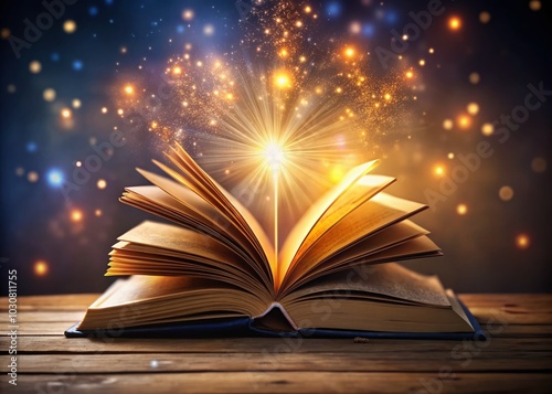 Open Book with Glowing Tree Lights Symbolizing Knowledge and Power in Creative Product Photography