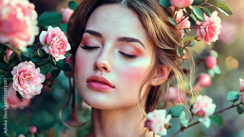 close up face portrait of a gorgeous woman surround with flowers in dim soft light, dreamy fashion portrait close up face portrait of a gorgeous woman surround with flowers in dim soft light, dreamy fashion portrait