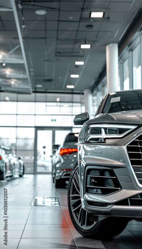 Fototapeta premium Modern Car Dealership Promotion Featuring Certified Pre-Owned Vehicles for Test Drive