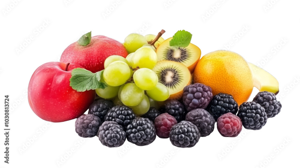PNG A Colorful Arrangement of Fresh Fruits: Apples, Grapes, Kiwi, and Blackberries Isolated on Transparent Background PNG A Colorful Arrangement of Fresh Fruits: Apples, Grapes, Kiwi, and Blackberries Isolated on Transparent Background