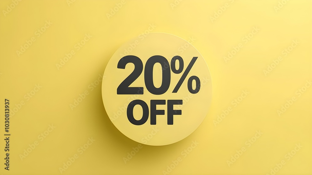 Black '20% OFF' Promotional Sign on a Light Yellow Background with Copy Space Black '20% OFF' Promotional Sign on a Light Yellow Background with Copy Space