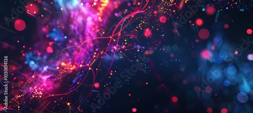 Futuristic Tech Event Banner with Dynamic Digital Interface and Vibrant Glowing Elements