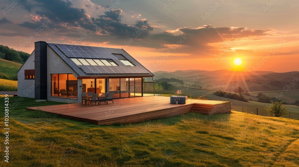 Obraz premium House on Hill at Sunset