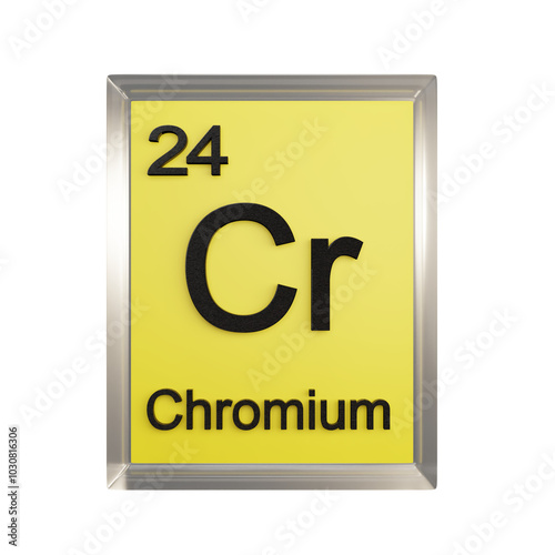 Chromium front - Periodic Table Element, Scientific and Educational Use, Transparent and Translucent Design, 3D Render
