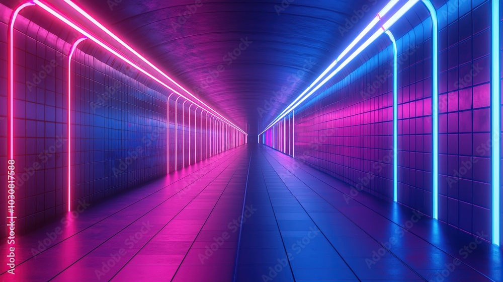 Neon Lights in a Futuristic Tunnel Neon Lights in a Futuristic Tunnel