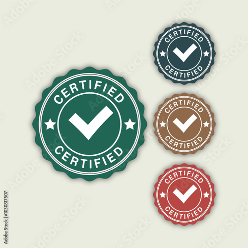 Certified badge. Company partner tag, checked expert or master accreditation stamp.