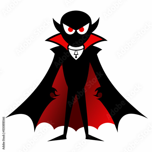 A vampire with a cape and fangs silhouette vector illustration on white background