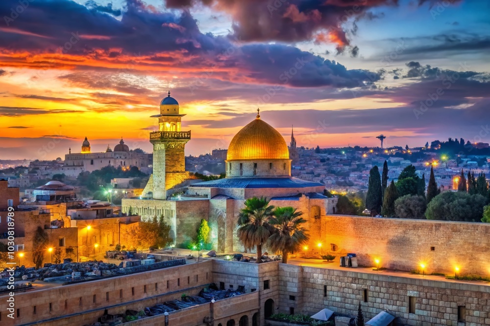 Fototapeta premium Panoramic View of Jerusalem: A Stunning Clipart for Travel Enthusiasts