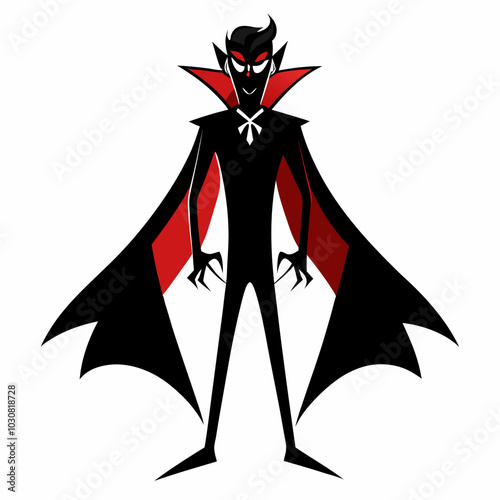 A vampire with a cape and fangs silhouette vector illustration on white background