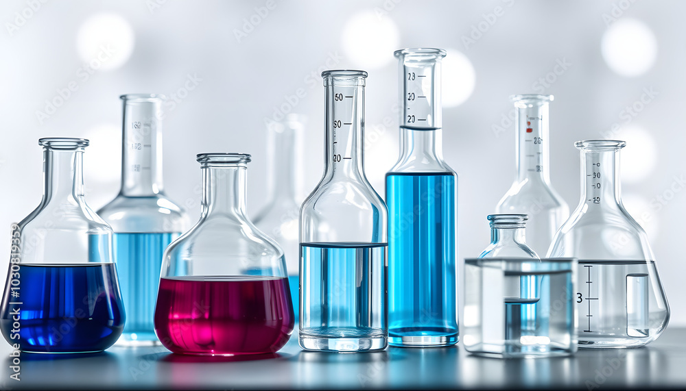 different laboratory glassware isolated with white highlights, png different laboratory glassware isolated with white highlights, png
