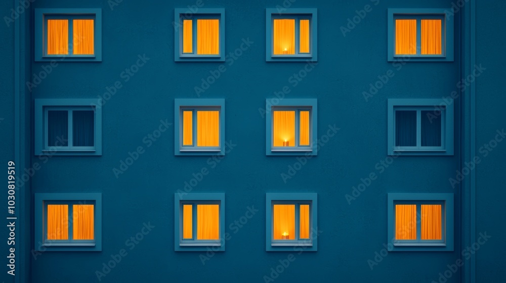 Calm Night View of Apartment Windows with Warm Lights Calm Night View of Apartment Windows with Warm Lights
