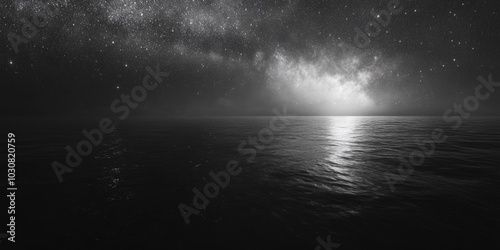 Black and white ocean at night