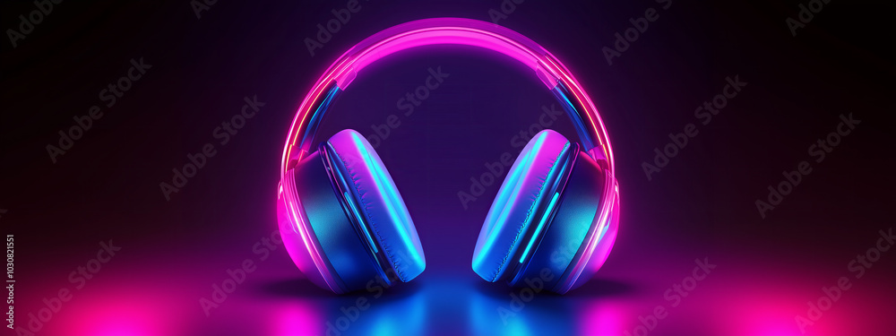 Headphones playing music on dark background studio digital podcast or radio broadcast design. Online streaming concept. Headphones playing music on dark background studio digital podcast or radio broadcast design. Online streaming concept.