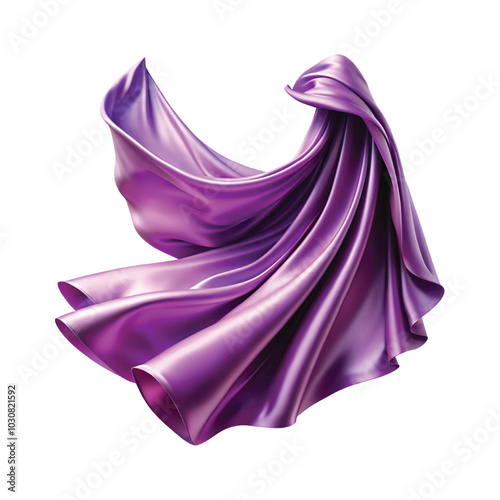 Flying stylish and colourful silk or cotton fabric. Waving satin cloth isolated on transparent PNG background.