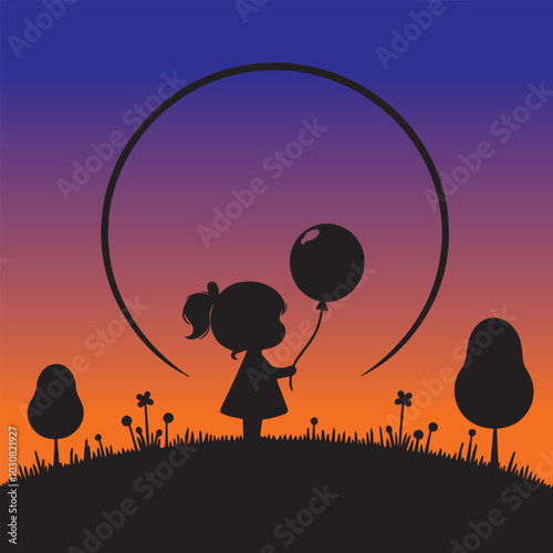 Cute girl standing alone with holding balloon t-shirt design