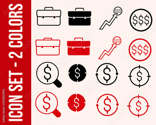 Ensemble d'icônes, finance, argent, banque, dollars, investissement, illustration vectorielle