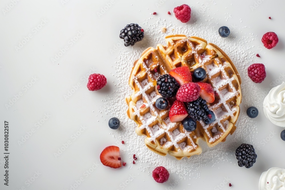 Waffle with Berries and Powdered Sugar Waffle with Berries and Powdered Sugar