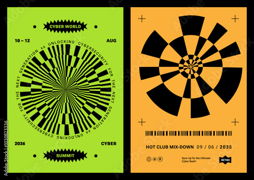 Circle Brutal Ray Pattern. Retro Cyber Minimal Geometric posters. Neo brutalism, Glitch effects, checkered Op-art illusion. Brutal Vaporwave aesthetic, Abstract prints, modern design with gradient