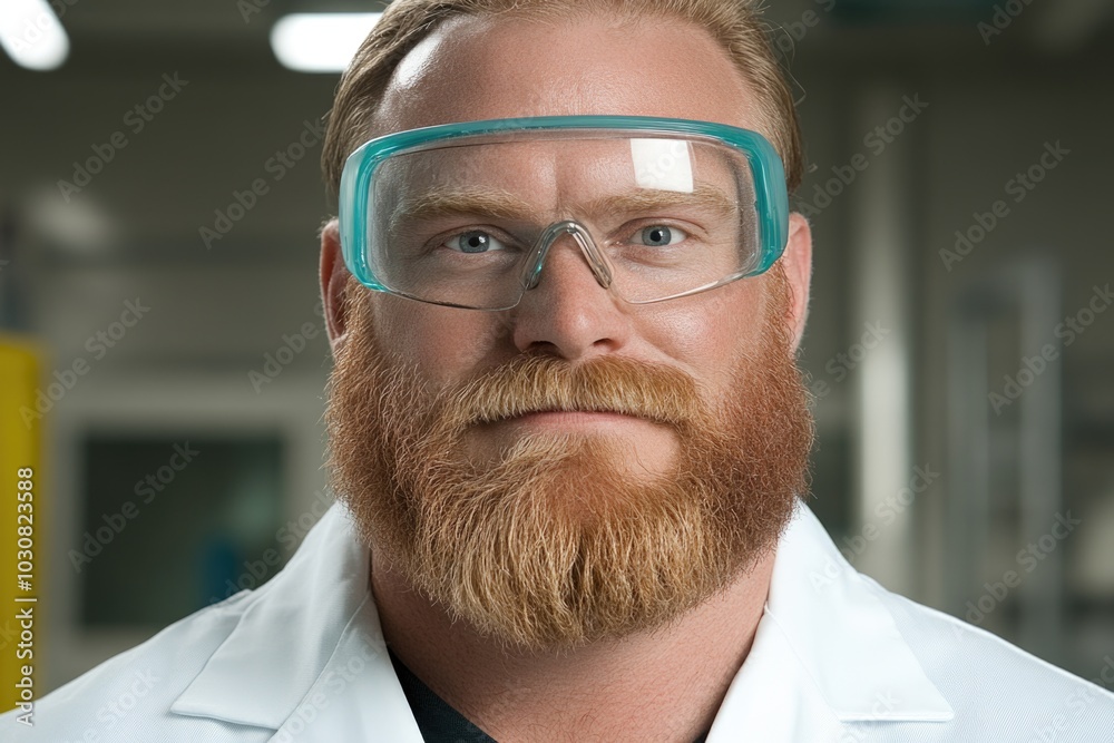 Confident scientist with glasses and beard in laboratory setting Confident scientist with glasses and beard in laboratory setting