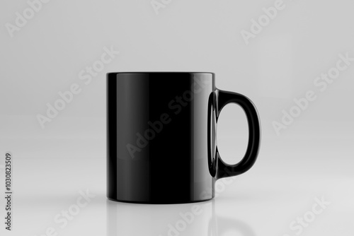 Black Ceramic Coffee Mug Mockup on White Background - 3D Illustration Render