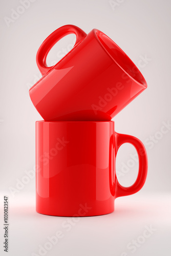 Red Ceramic Coffee Mug Mockup on White Background - 3D Illustration Render
