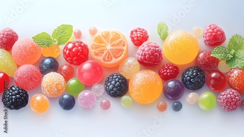 Colorful Assortment of Fresh Fruits and Berries on White Background