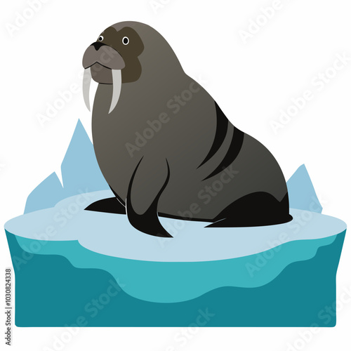 A walrus resting on an iceberg silhouette vector illustration on white background