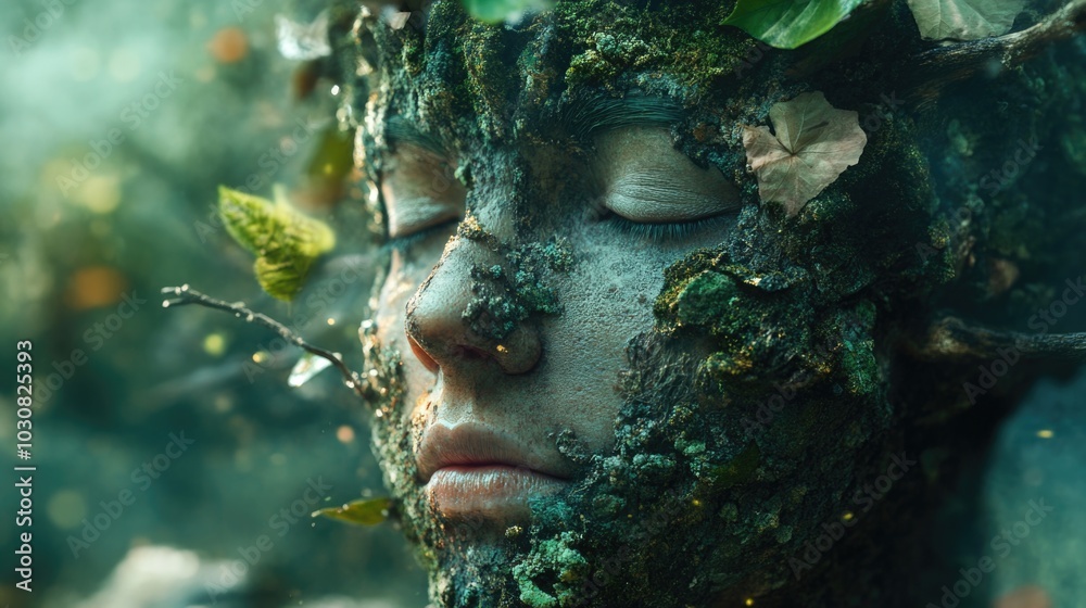 Moss-covered human face Moss-covered human face