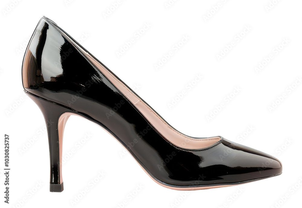 PNG Elegant black high heel shoe isolated on white background. PNG Elegant black high heel shoe isolated on white background.
