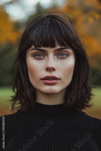 Woman in black turtle neck sweater