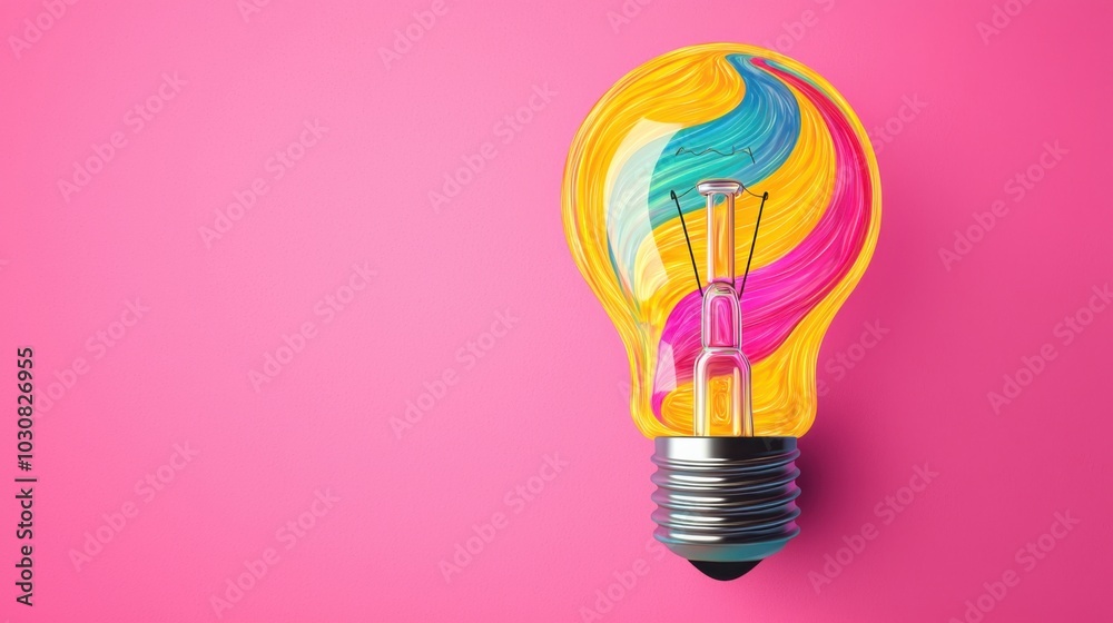 Colorful light bulb with artistic design, isolated on a pink background. Colorful light bulb with artistic design, isolated on a pink background.