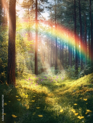 Rainbow in forest