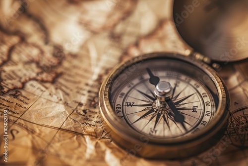 Vintage Compass on Detailed Map for Columbus Day Exploration Themes and Promotion Design