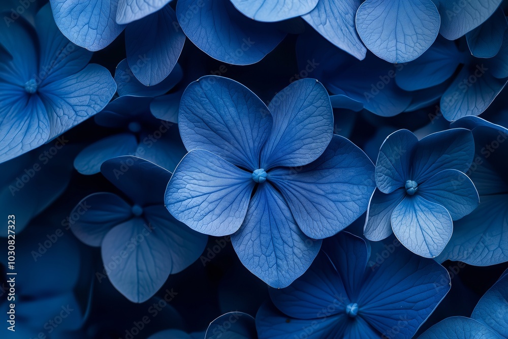 Blue blooms highlights the exquisite details and soothing hues of hydrangea petals in full bloom. Blue blooms highlights the exquisite details and soothing hues of hydrangea petals in full bloom.