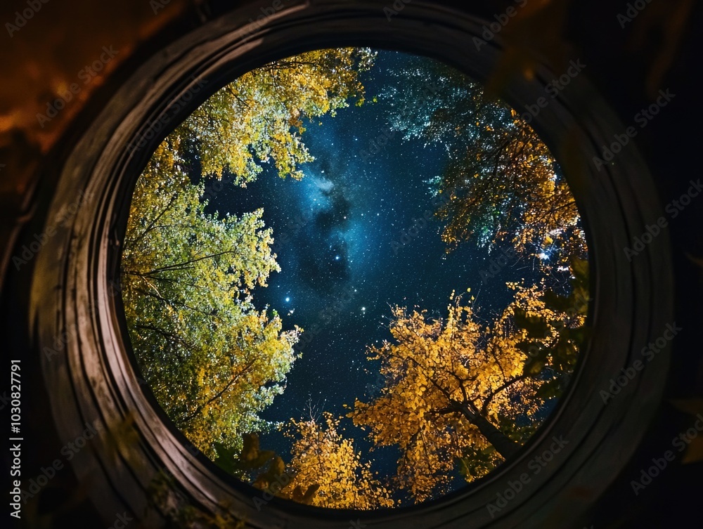 Night Sky View from Circular Window Night Sky View from Circular Window