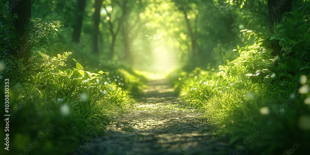 Sunlit Forest Path with Lush Greenery and Natural Light Sunlit Forest Path with Lush Greenery and Natural Light