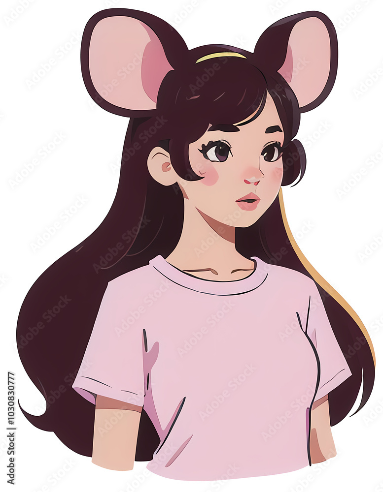 Anime Girl with Mouse Ears - Elegant Character Sticker