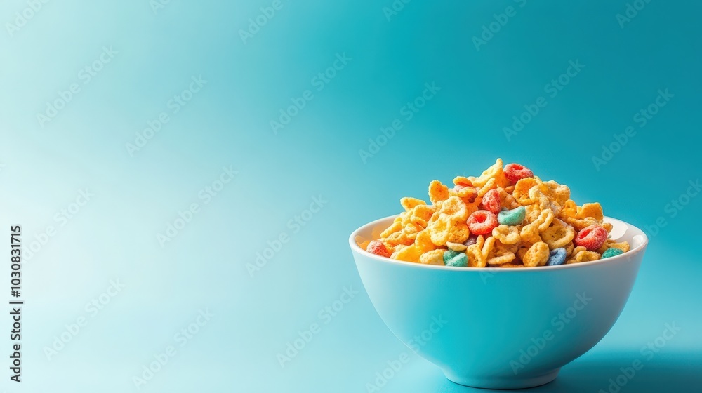 Colorful Cereal Bowl on Blue Background Breakfast Food Photography Colorful Cereal Bowl on Blue Background Breakfast Food Photography