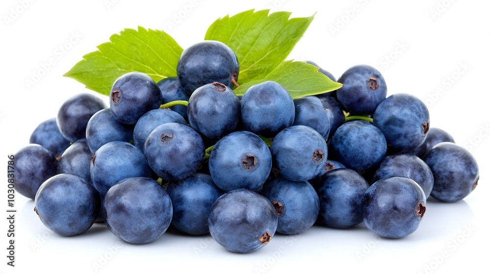 Fresh blueberries with green leaves isolated on white background. Fresh blueberries with green leaves isolated on white background.