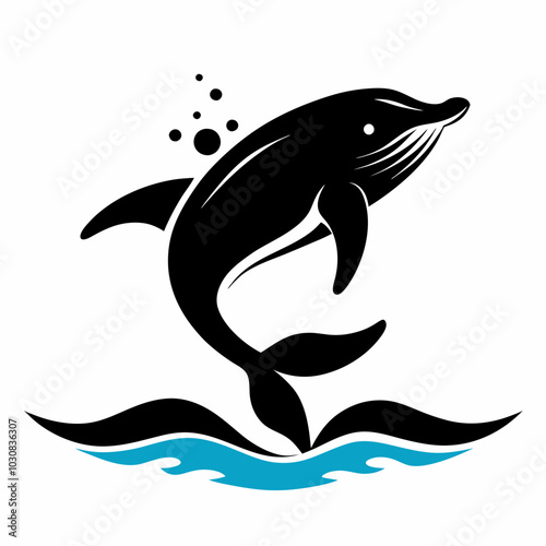 A whale breaching out of the water silhouette vector illustration on white background