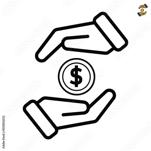 hand icon. Save money, Salary investment and financial deposit, Rich, Simple Two hands with dollar coin symbol. outline design style. Save money