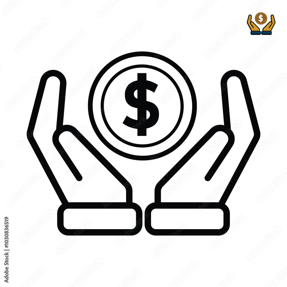 Basic RGBhand icon. Save money, Salary investment and financial deposit, Rich, Simple Two hands with dollar coin symbol. outline design style. Save money Basic RGBhand icon. Save money, Salary investment and financial deposit, Rich, Simple Two hands with dollar coin symbol. outline design style. Save money