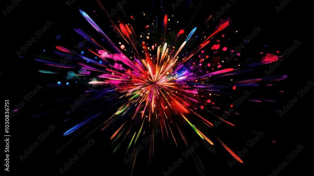 Fototapeta premium A colorful explosion of light streaks against a black background.