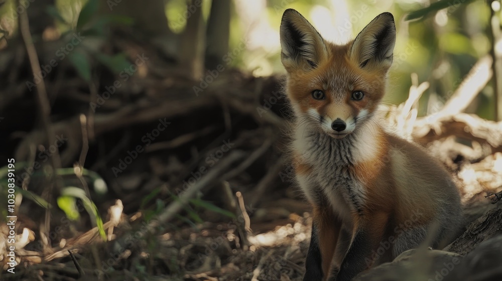 fox sits attentively in the woods fox sits attentively in the woods