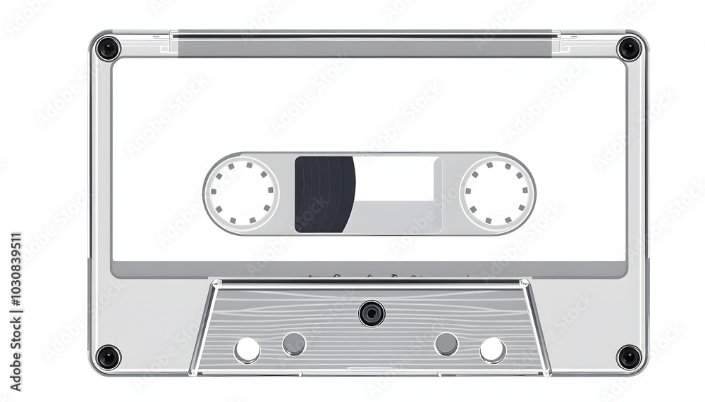 Obraz premium Blank cassette tape box design mockup, isolated, profil side view. Vintage cassete tape case with retro casset mock up. Plastic analog magnetic tape casete clear packaging template. Mixtape box cove