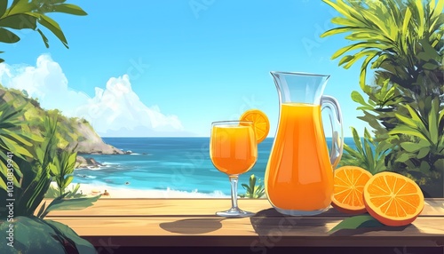 Orange juice served overlooking the ocean